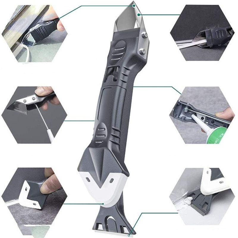 Casa si Gradina - Constructii - Vopsea si tencuieli - Unelte de vopsit si tencuit - Dispozitiv pentru Intinderea si Curatarea Siliconului, Gri, Tip Spatula, 5 Capete Interschimbabile - Infinity.ro