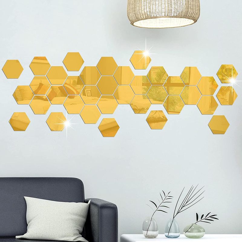 Casa si Gradina - Decoratiuni - Oglinzi - Set 12 stickere perete, Stil oglinda, Hexagon, 126x110x63 mm, Auriu - Infinity.ro