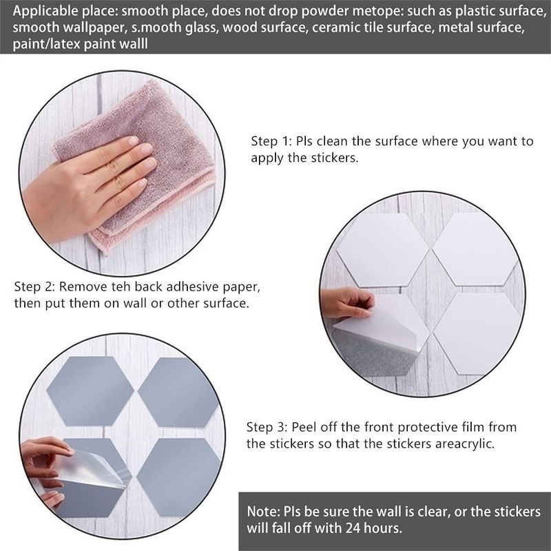 Casa si Gradina - Decoratiuni - Oglinzi - Set 12 stickere perete, Stil oglinda, Hexagon, 126x110x63 mm, Auriu - Infinity.ro