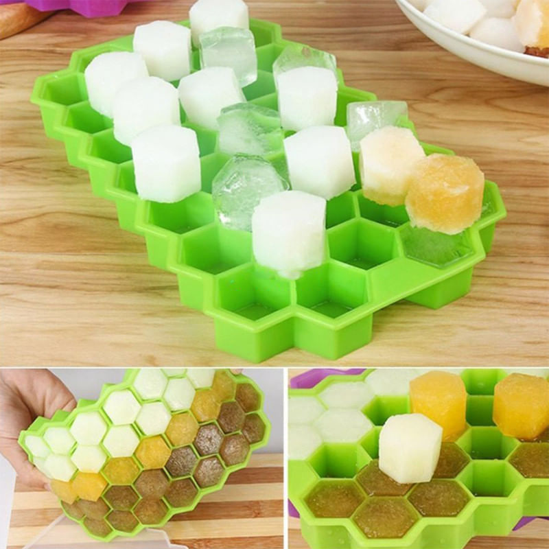 Casa si Gradina - Bucatarie si vesela - Accesorii bar - Forme cuburi de gheata - Set 2 tavi pentru cuburi de gheata, Forma hexagon, 37 cuburi, Silicon, 20.8x12.5x2.5 cm, Verde - Infinity.ro