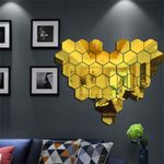 Casa si Gradina - Decoratiuni - Oglinzi - Set 12 stickere perete, Stil oglinda, Hexagon, 126x110x63 mm, Auriu - Infinity.ro