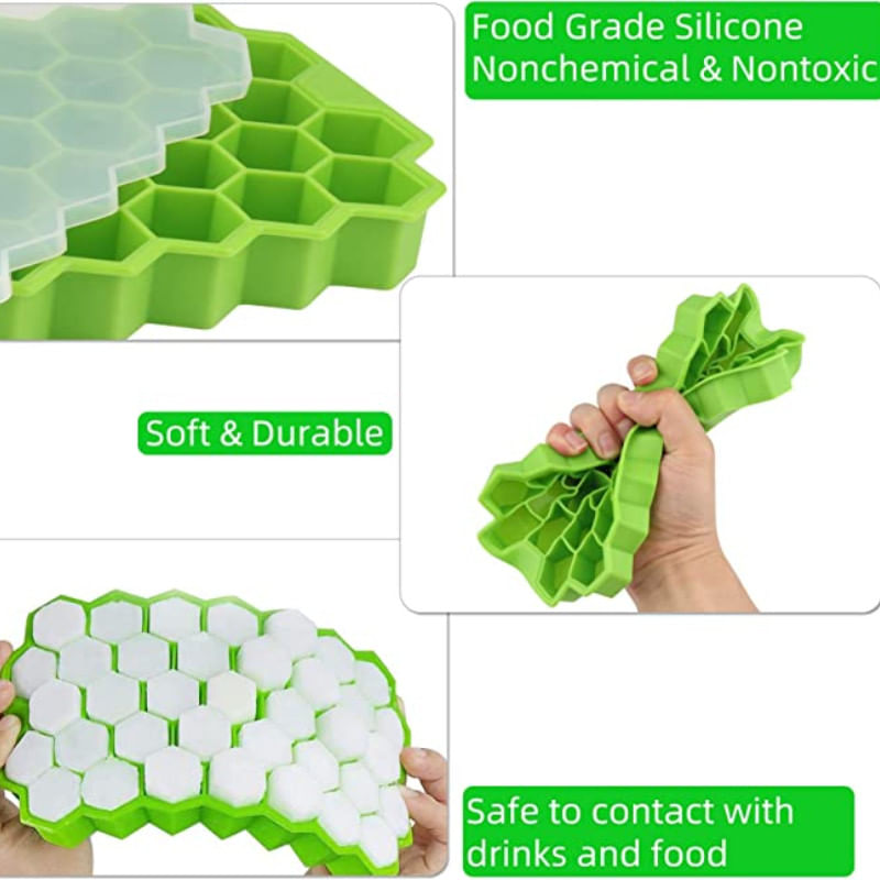 Casa si Gradina - Bucatarie si vesela - Accesorii bar - Forme cuburi de gheata - Set 2 tavi pentru cuburi de gheata, Forma hexagon, 37 cuburi, Silicon, 20.8x12.5x2.5 cm, Verde - Infinity.ro