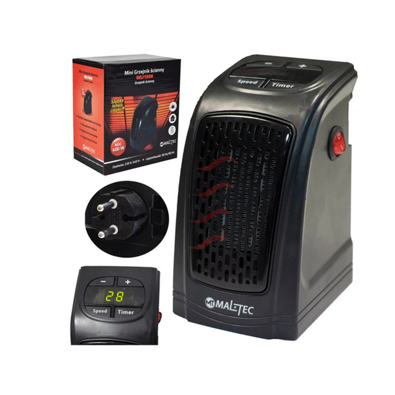 Electronice si Electrocasnice - Climatizare si sisteme de incalzire - Aparate incalzire aer - Aeroterme - Mini Radiator Aeroterma Electrica de Perete MalTec Ceramic pentru Camera sau Birou, Afisaj LED, 400 W, Negru - Infinity.ro