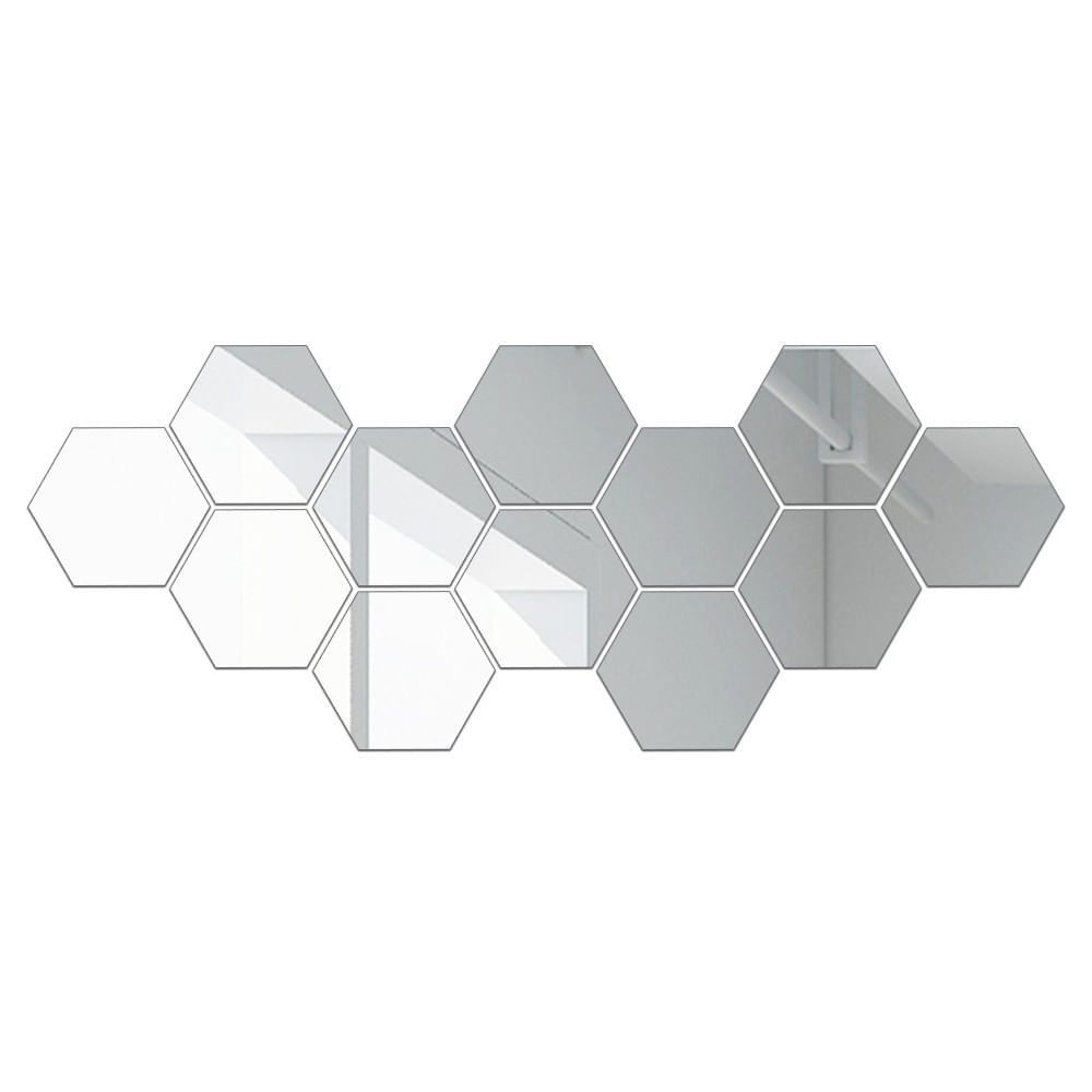 Set 12 stickere perete, Stil oglinda, Hexagon, 126x110x63 mm, Argintiu