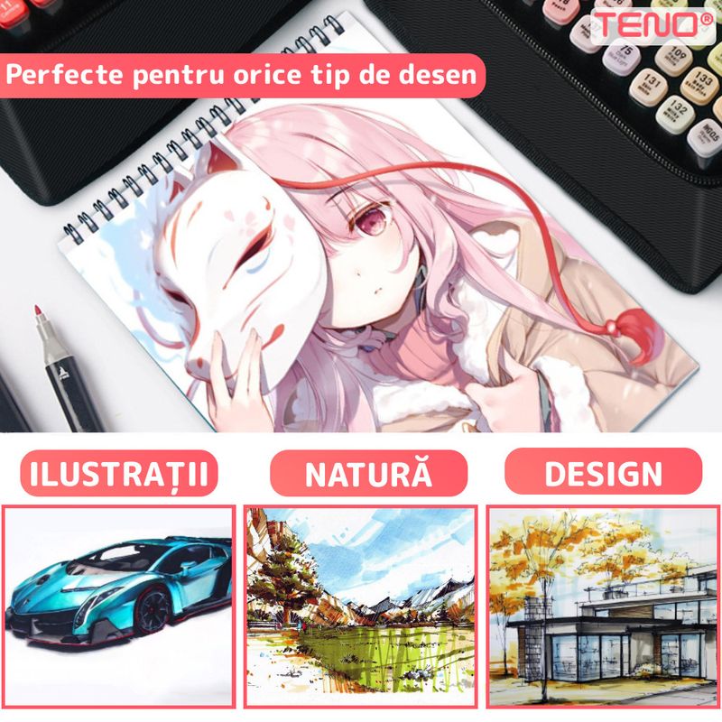 Carti si Birotica - Birotica - Instrumente de scris - Markere si carioci - Set 48 Markere, geanta de depozitare inclusa, 2 tipuri de varf, pe baza de alcool, culori intense, - Infinity.ro