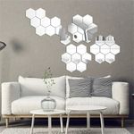 Casa si Gradina - Decoratiuni - Oglinzi - Set 12 stickere perete, Stil oglinda, Hexagon, 126x110x63 mm, Argintiu - Infinity.ro