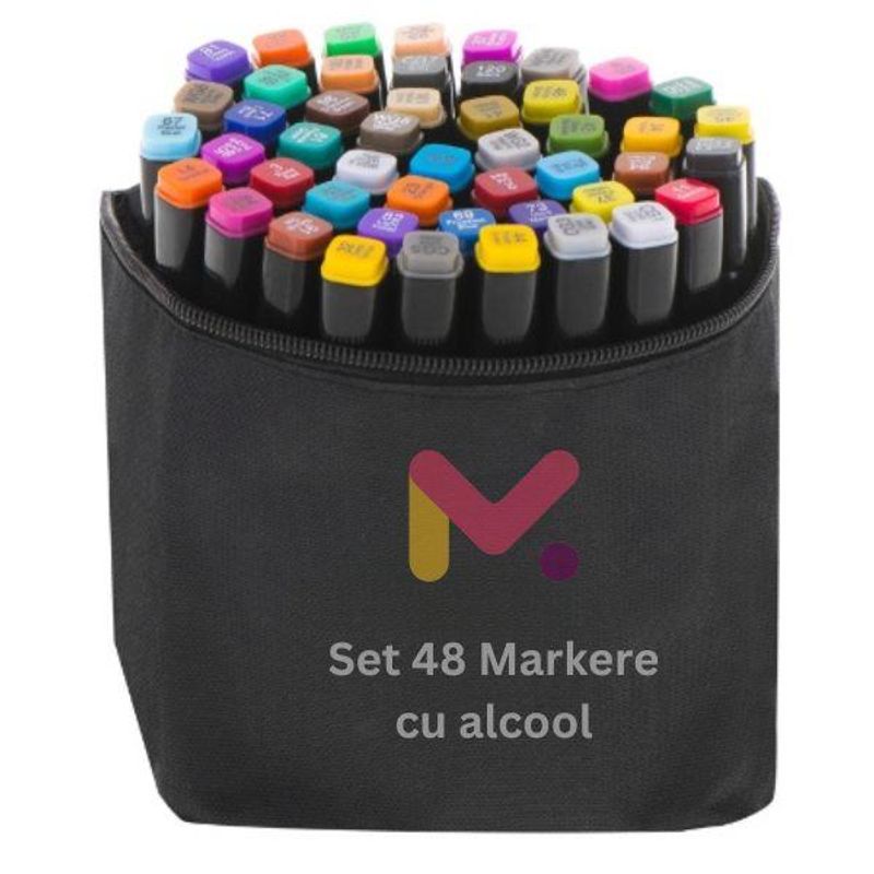 Carti si Birotica - Birotica - Instrumente de scris - Markere si carioci - Set 48 Markere cu Alcool Mercaton, 2 capete si geanta de depozitare, 15 cm, Multicolor, 14 x 11 x 17.5 cm - Infinity.ro