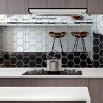Casa si Gradina - Decoratiuni - Oglinzi - Set 12 stickere perete, Stil oglinda, Hexagon, 126x110x63 mm, Argintiu - Infinity.ro