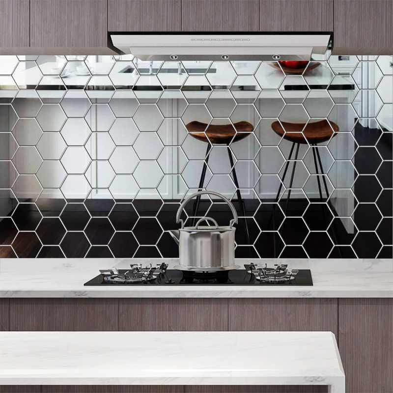 Casa si Gradina - Decoratiuni - Oglinzi - Set 12 stickere perete, Stil oglinda, Hexagon, 126x110x63 mm, Argintiu - Infinity.ro