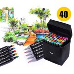 Carti si Birotica - Birotica - Instrumente de scris - Markere si carioci - Set 40 markere, 2 capete subtire si gros, cu geanta de depozitare, multicolore - Infinity.ro