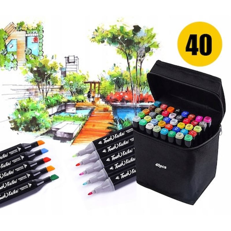 Carti si Birotica - Birotica - Instrumente de scris - Markere si carioci - Set 40 markere, 2 capete subtire si gros, cu geanta de depozitare, multicolore - Infinity.ro