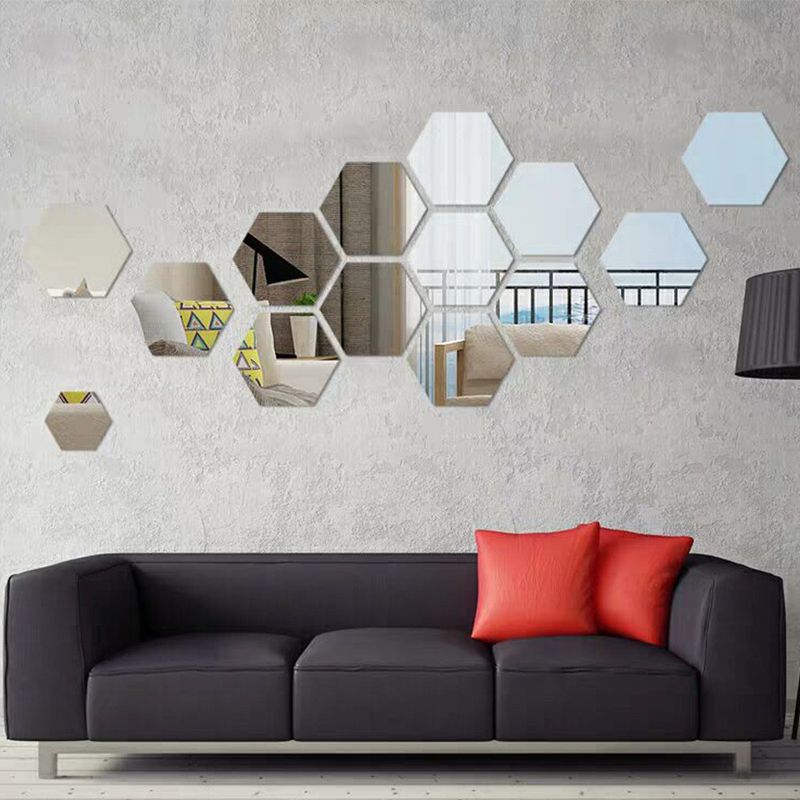 Casa si Gradina - Decoratiuni - Oglinzi - Set 12 autocolante de perete tip oglinda, 126 * 110 * 63mm, Argintiu - Infinity.ro