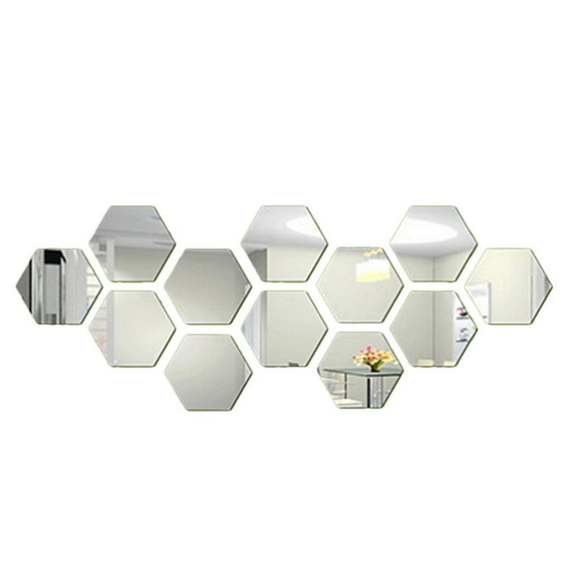 Casa si Gradina - Decoratiuni - Oglinzi - Set 12 autocolante de perete tip oglinda, 126 * 110 * 63mm, Argintiu - Infinity.ro