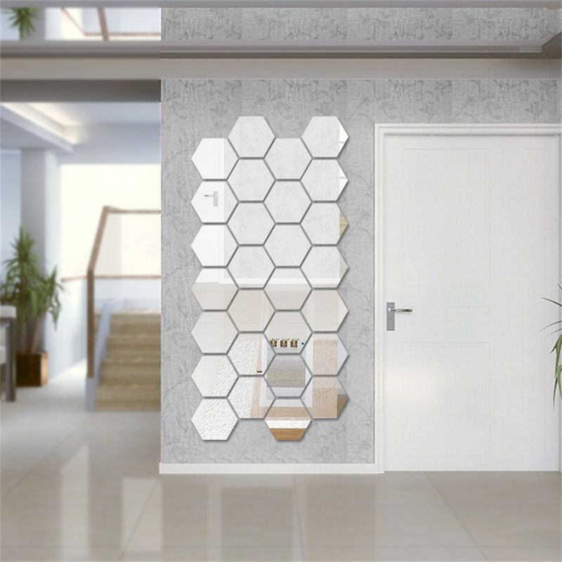 Casa si Gradina - Decoratiuni - Oglinzi - Set 12 stickere perete, Stil oglinda, Hexagon, 126x110x63 mm, Argintiu - Infinity.ro