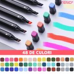 Carti si Birotica - Birotica - Instrumente de scris - Markere si carioci - Set 48 Markere, geanta de depozitare inclusa, 2 tipuri de varf, pe baza de alcool, culori intense, - Infinity.ro