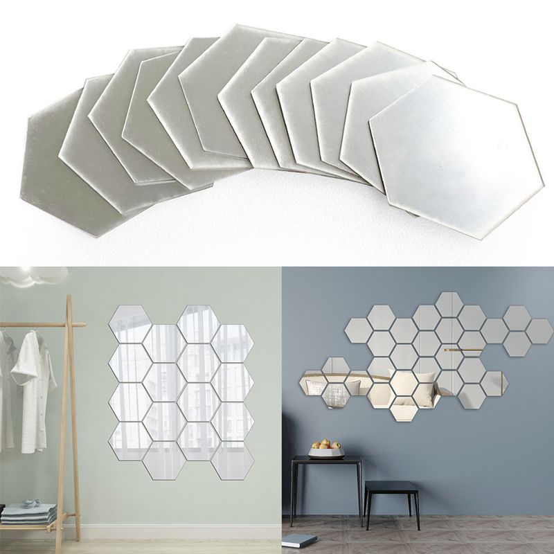 Casa si Gradina - Decoratiuni - Oglinzi - Set 12 autocolante de perete tip oglinda, 126 * 110 * 63mm, Argintiu - Infinity.ro