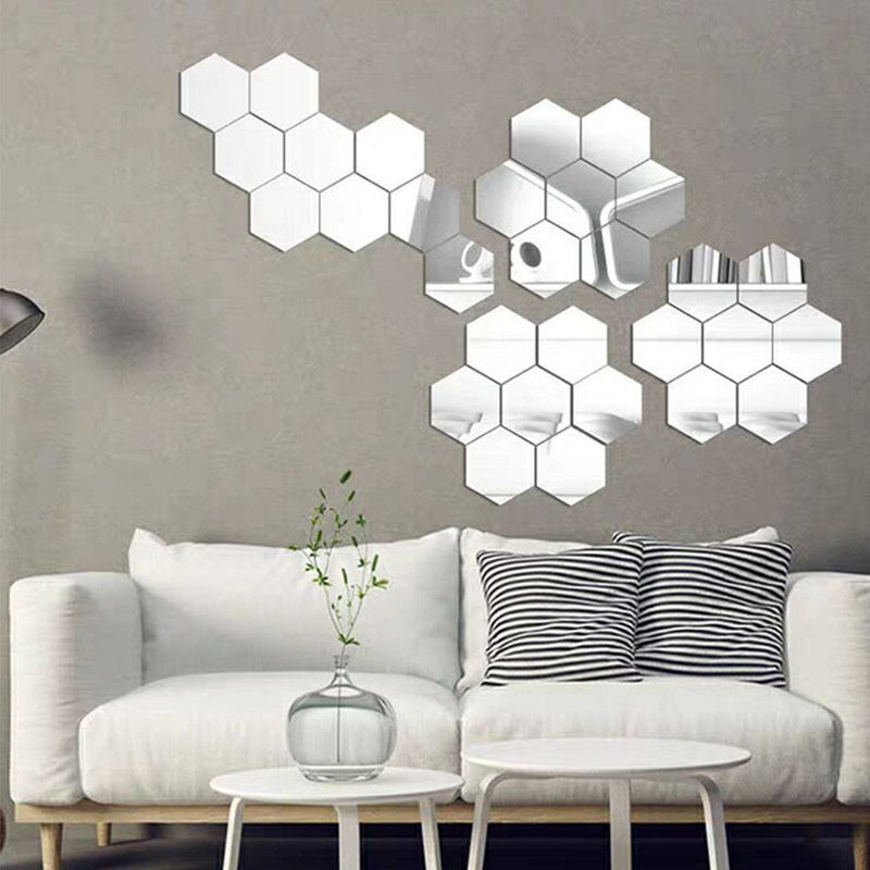 Casa si Gradina - Decoratiuni - Oglinzi - Set 12 autocolante de perete tip oglinda, 126 * 110 * 63mm, Argintiu - Infinity.ro