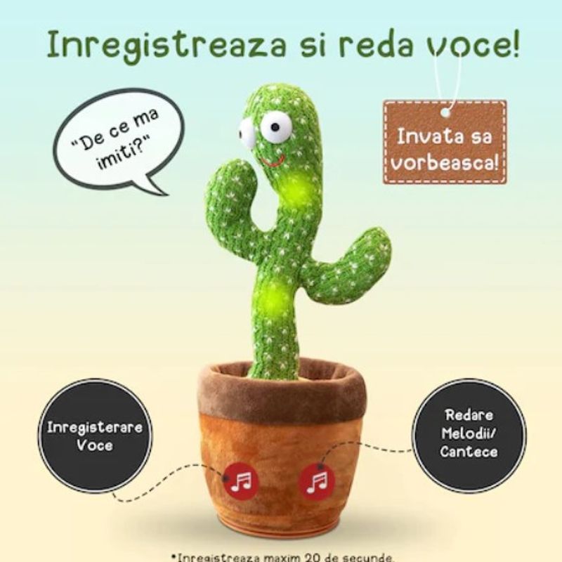 Jucarii, Copii si Bebe - Jucarii si jocuri - Jucarii & jocuri educative - Jucarii interactive - Cactus dansator FOXMAG24, interactiv, educativ, canta, danseaza, imita - Infinity.ro