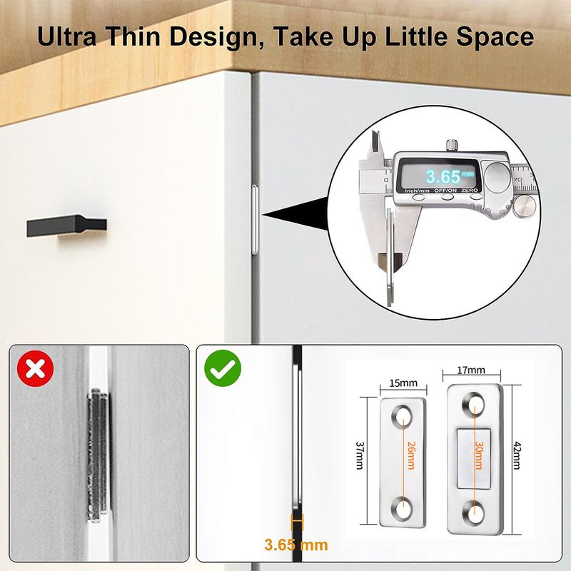 Casa si Gradina - Mobilier - Feronerie si accesorii mobila - Set de 12 inchizatoare magnetice slim, Cu suruburi si adeziv, magnetism puternic, design - Infinity.ro