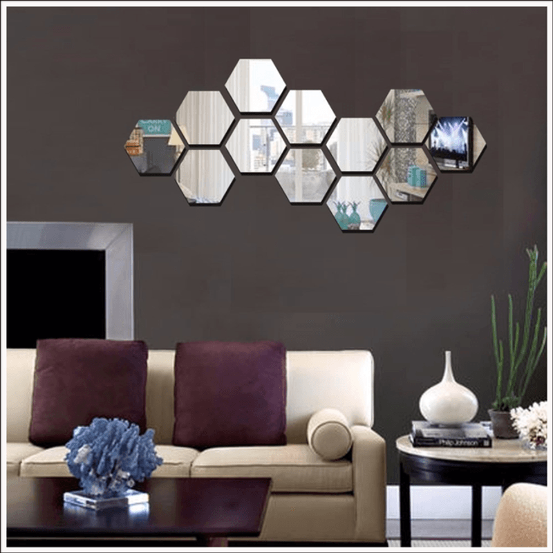 Casa si Gradina - Decoratiuni - Oglinzi - Set 12 stickere auto-adezive, tip oglinda decorativa, 3D, Argintiu, 126x110x63mm - Infinity.ro