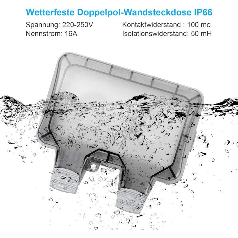 Casa si Gradina - Electrice - Prize - Priza dubla exterior, cu capac de protectie, pentru gradina/piscina/baie, IP66, Gri - Infinity.ro