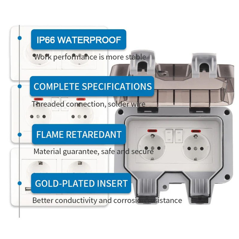 Casa si Gradina - Electrice - Prize - Priza impermeabila exterior, Rqiurpn, rezistenta la temperaturi, etansa, montare aparenta, IP66, Gri - Infinity.ro