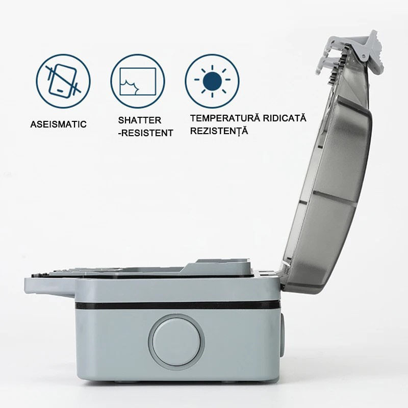 Casa si Gradina - Electrice - Prize - Priza impermeabila exterior, Rqiurpn, rezistenta la temperaturi, etansa, montare aparenta, IP66, Gri - Infinity.ro