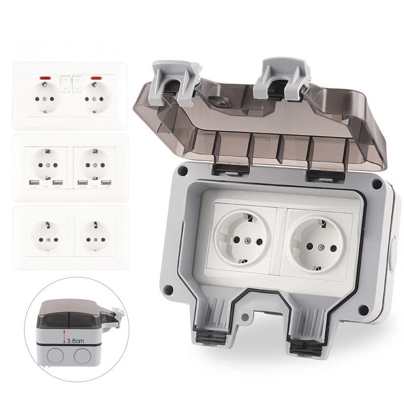 Casa si Gradina - Electrice - Prize - Priza impermeabila exterior, Rqiurpn, rezistenta la temperaturi, etansa, montare aparenta, IP66, Gri - Infinity.ro