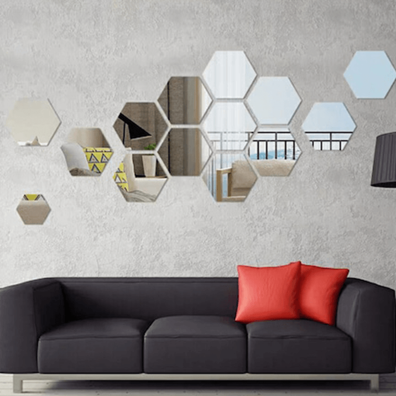Casa si Gradina - Decoratiuni - Oglinzi - Set 12 autocolante de perete tip oglinda, DIY Acasa decorativ Hexagon, Pentru acasa Camera de zi - Infinity.ro