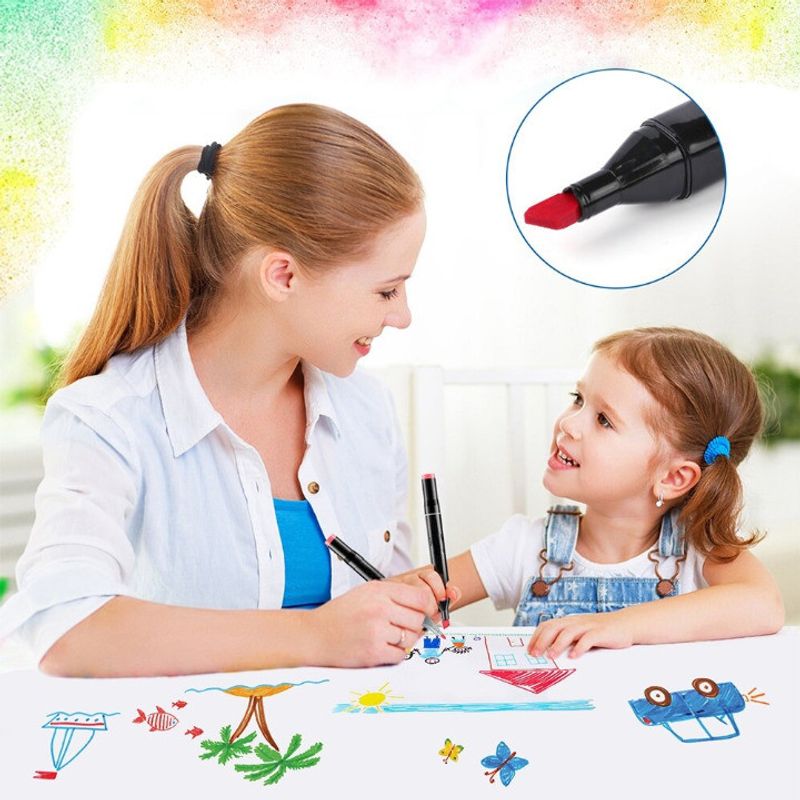 Carti si Birotica - Birotica - Instrumente de scris - Markere si carioci - Set 40 Markere, Cu 2 Varfuri Intens Colorate, Geanta De Depozitare Inclusa, Pentru Toate Tipurile - Infinity.ro