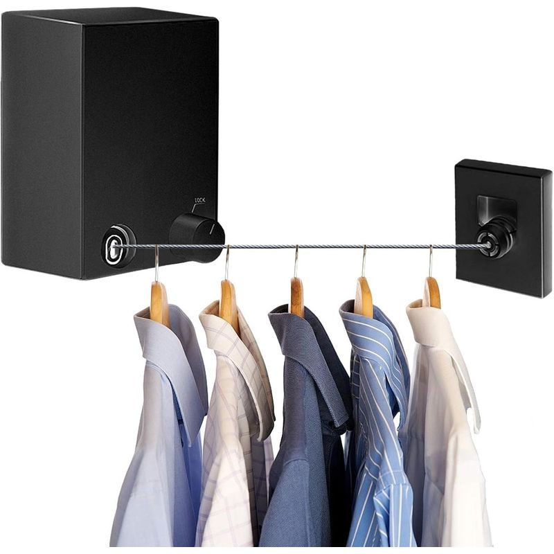 Market - Spalare si intretinere rufe - Uscatoare de rufe si accesorii - Linie de spalat pentru rufe extensibila, din otel inoxidabil, Negru - Infinity.ro