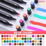 Carti si Birotica - Birotica - Instrumente de scris - Markere si carioci - Set 60 Markere Teno, geanta de depozitare inclusa, 2 tipuri de varf, pe baza de alcool, culori intense, - Infinity.ro