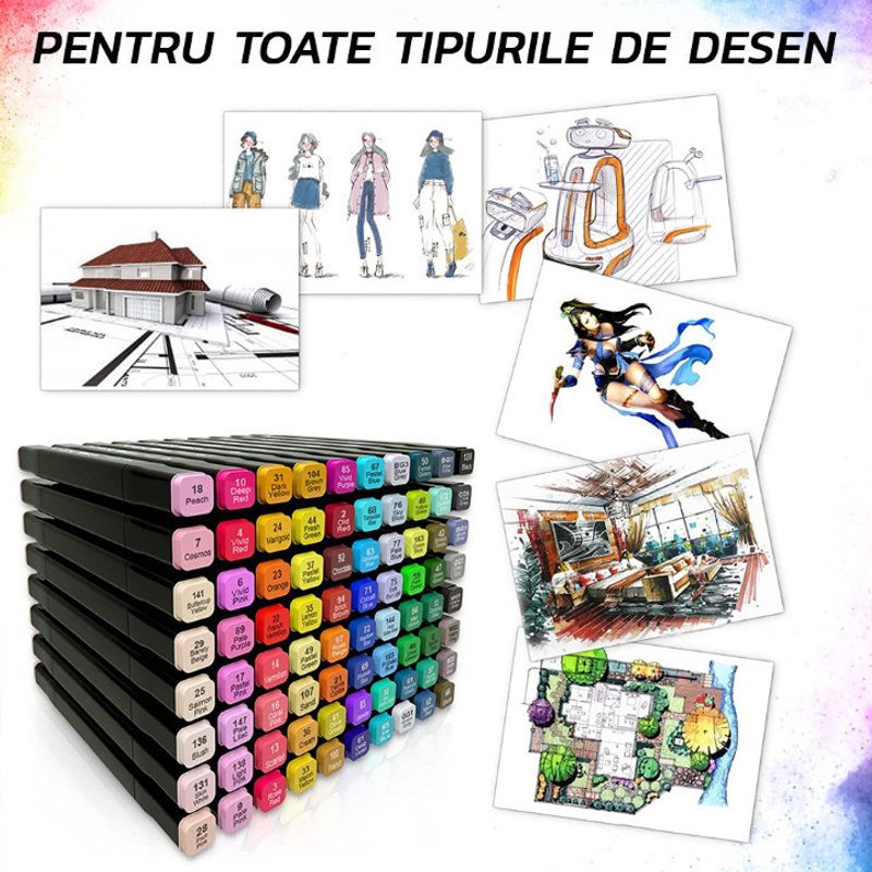 Carti si Birotica - Birotica - Instrumente de scris - Markere si carioci - Set 40 Markere, Cu 2 Varfuri Intens Colorate, Geanta De Depozitare Inclusa, Pentru Toate Tipurile - Infinity.ro