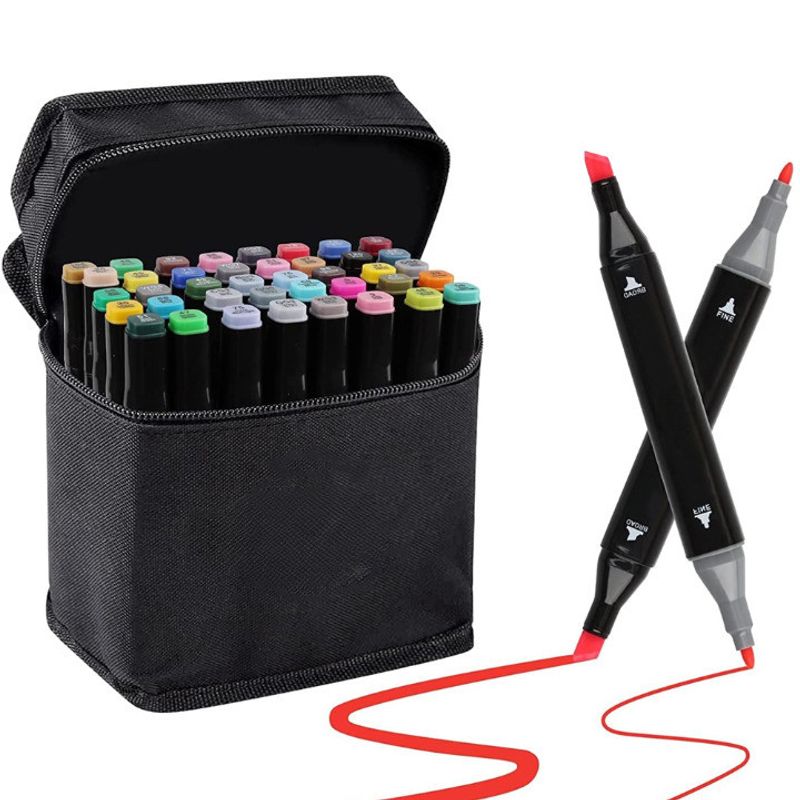 Carti si Birotica - Birotica - Instrumente de scris - Markere si carioci - Set 40 Markere Permanente, HYT , Cu Doua Varfuri si Geanta De Depozitare Inclusa, Multicolor - Infinity.ro