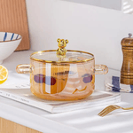 Casa si Gradina - Bucatarie si vesela - Vase pentru gatit - Oale si cratite - Oala din sticla termorezistenta, pentru plita pe gaz si electrica, capacitate 1,6L culoare manere Gold  ABYZ™ - Infinity.ro