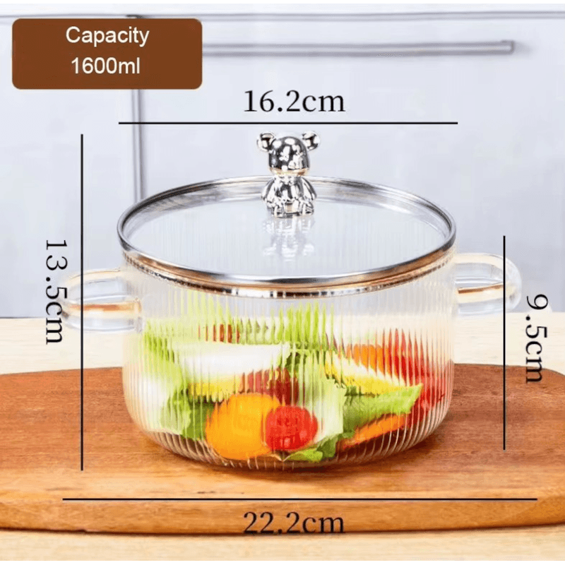 Casa si Gradina - Bucatarie si vesela - Vase pentru gatit - Oale si cratite - Oala din sticla termorezistenta, pentru plita pe gaz si electrica, capacitate 1,6L culoare manere Transparent  ABYZ - Infinity.ro