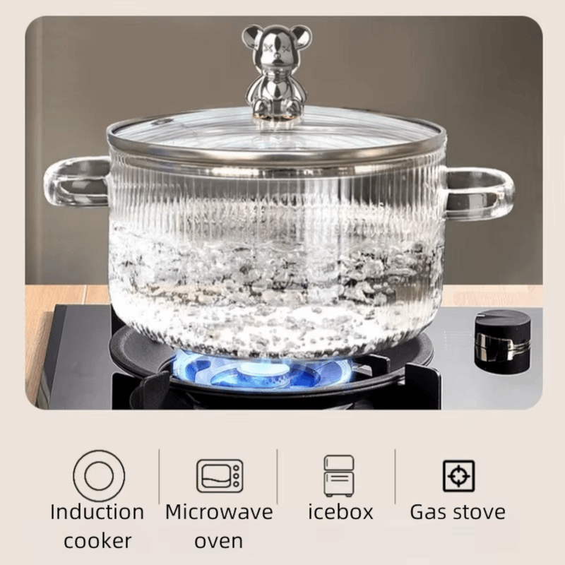 Casa si Gradina - Bucatarie si vesela - Vase pentru gatit - Oale si cratite - Oala din sticla termorezistenta, pentru plita pe gaz si electrica, capacitate 1,6L culoare manere Transparent  ABYZ - Infinity.ro