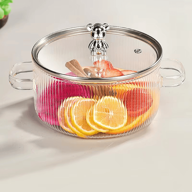 Casa si Gradina - Bucatarie si vesela - Vase pentru gatit - Oale si cratite - Oala din sticla termorezistenta, pentru plita pe gaz si electrica, capacitate 1,6L culoare manere Transparent  ABYZ - Infinity.ro