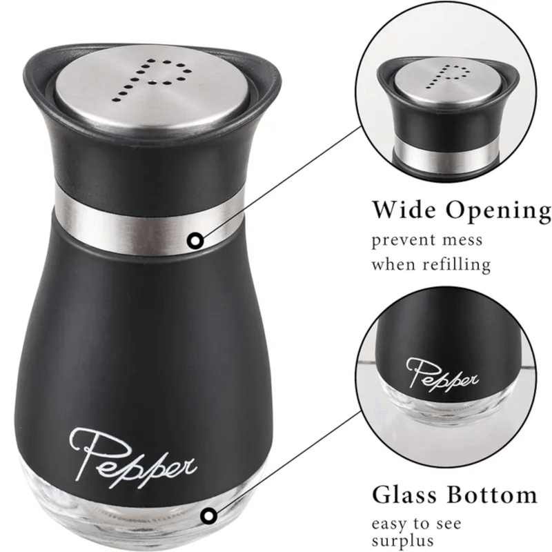Casa si Gradina - Bucatarie si vesela - Ustensile bucatarie - Rasnite si dozatoare condimente - Set 2 Solnite Sare si Piper cu Suport Elegant din Inox Culoare Negru ABYZ accesorii Practice si Moderne pentru Bucatarie - Infinity.ro