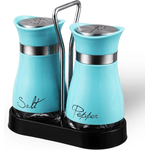 Casa si Gradina - Bucatarie si vesela - Ustensile bucatarie - Rasnite si dozatoare condimente - Set 2 Solnite Sare si Piper cu Suport Elegant din Inox, Albastru ABYZ™, accesorii Practice si Moderne pentru Bucatarie - Infinity.ro