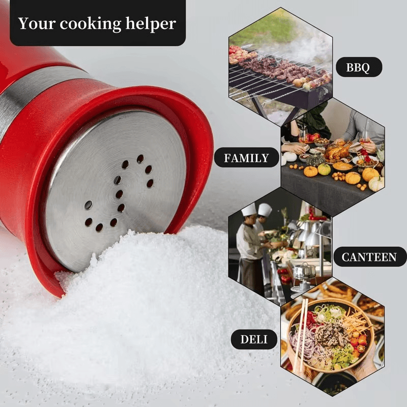 Casa si Gradina - Bucatarie si vesela - Ustensile bucatarie - Rasnite si dozatoare condimente - Set 2 Solnite Sare si Piper cu Suport Elegant din Inox, Culoare Rosu ABYZ accesorii Practice si Moderne pentru Bucatarie - Infinity.ro