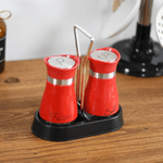 Casa si Gradina - Bucatarie si vesela - Ustensile bucatarie - Rasnite si dozatoare condimente - Set 2 Solnite Sare si Piper cu Suport Elegant din Inox, Culoare Rosu ABYZ accesorii Practice si Moderne pentru Bucatarie - Infinity.ro