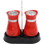 Casa si Gradina - Bucatarie si vesela - Ustensile bucatarie - Rasnite si dozatoare condimente - Set 2 Solnite Sare si Piper cu Suport Elegant din Inox, Culoare Rosu ABYZ accesorii Practice si Moderne pentru Bucatarie - Infinity.ro