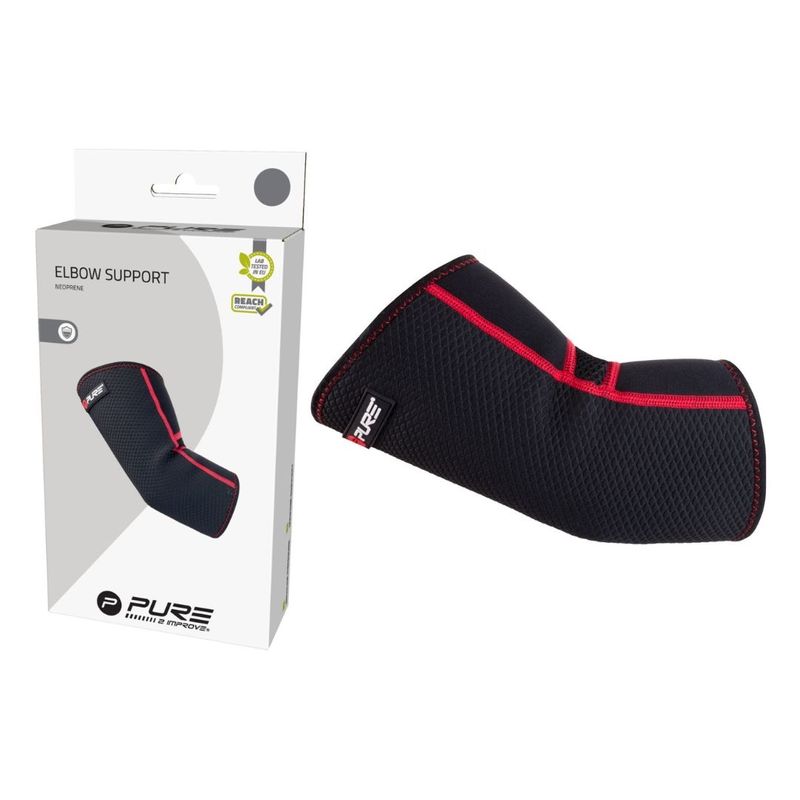 Ingrijire personala si Cosmetice - Sanatate si wellness - Aparate medicale - Suporturi ortopedice si orteze - Orteza pentru Cot din Neopren Pure 2 Improve, Marimea XL, Negru cu Cusaturi Rosii - Infinity.ro