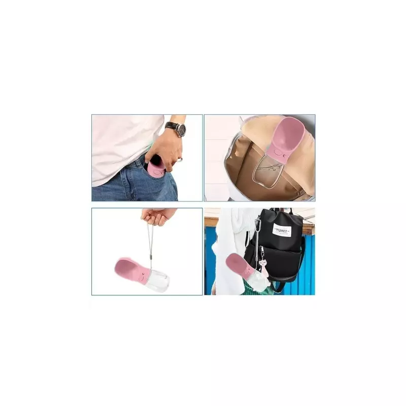 Petshop - Accesorii petshop - Castroane si adapatori - Castron portabil cu sticla de apa pentru animale de companie, Gonga® Roz 550 ml - Infinity.ro