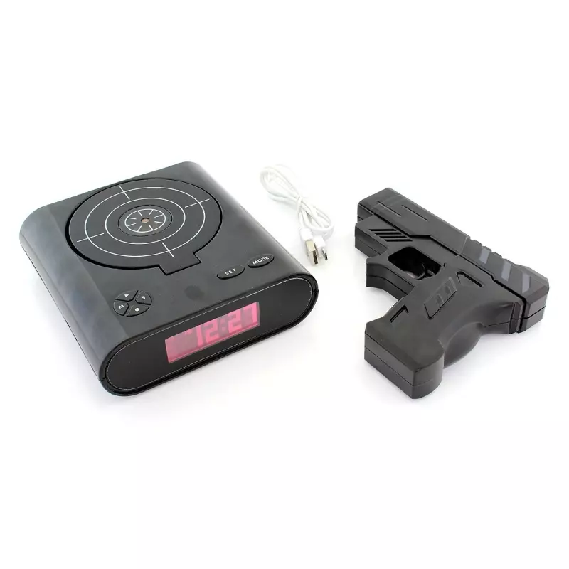 Casa si Gradina - Electrice - Smart Home - Alarme si accesorii - Ceas desteptator cu oprire alarma cu pistol infrarosu, afisaj LCD, Gonga® Negru - Infinity.ro