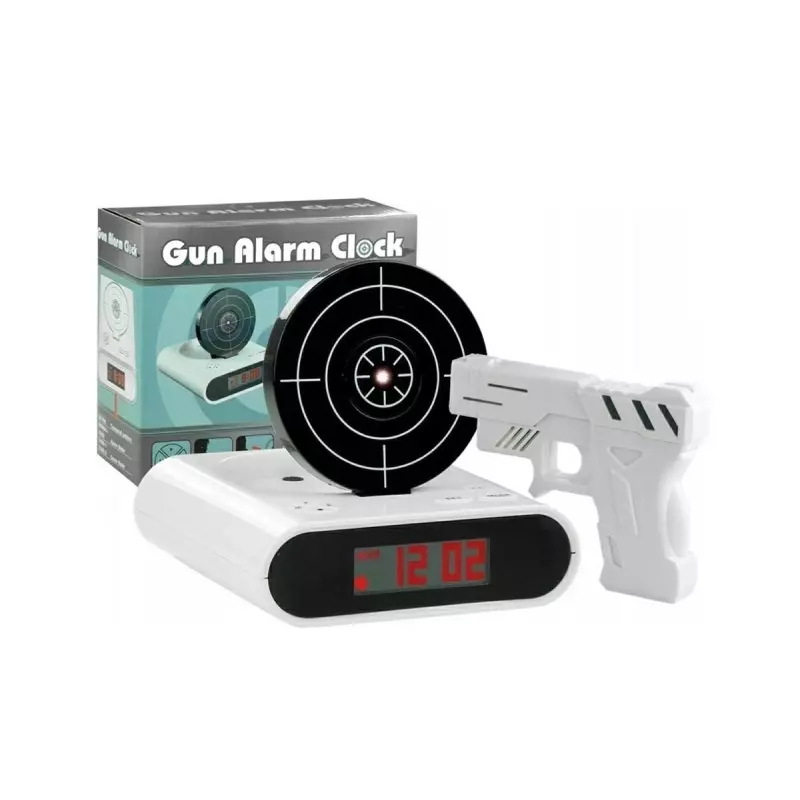 Casa si Gradina - Decoratiuni - Ceasuri - Ceas desteptator cu oprire alarma cu pistol infrarosu, afisaj LCD, Gonga® Alb - Infinity.ro