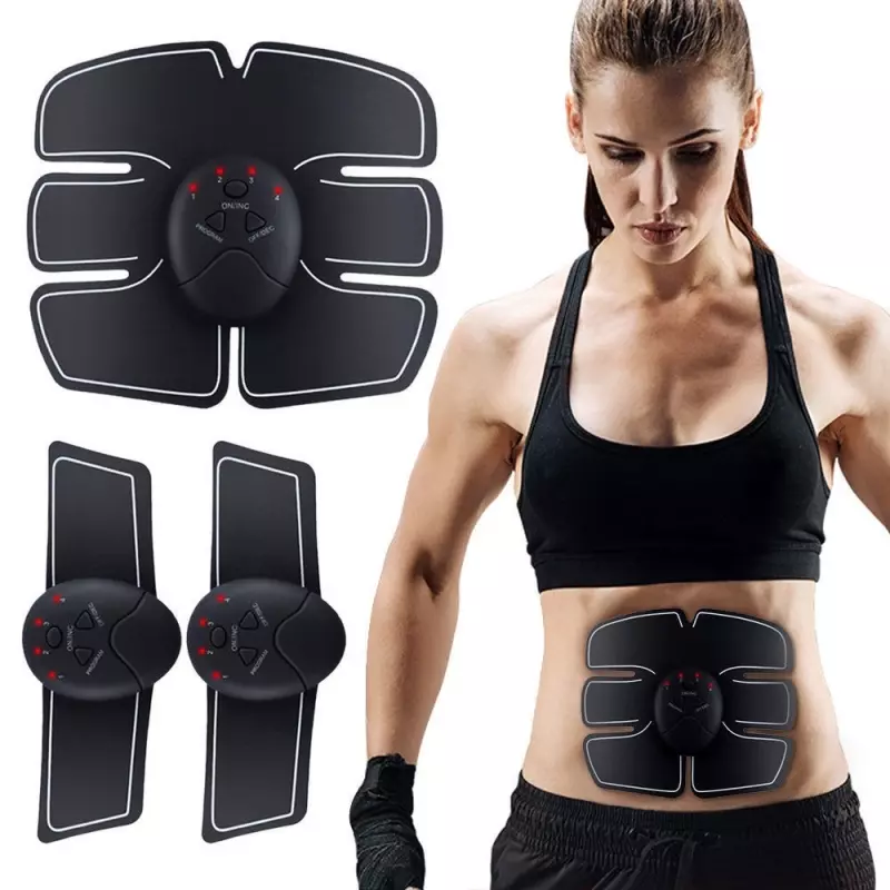 Sport si Outdoor - Fitness - Aparate fitness - Accesorii aparate fitness - Set electrostimulare, pentru brate si abdomen, portabil, negru, Gonga® Negru - Infinity.ro