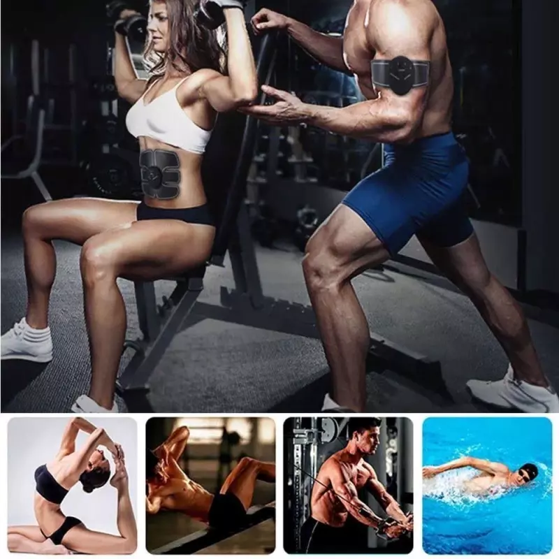 Sport si Outdoor - Fitness - Aparate fitness - Accesorii aparate fitness - Set electrostimulare, pentru brate si abdomen, portabil, negru, Gonga® Negru - Infinity.ro