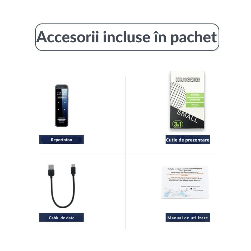 TV, Audio-Video si Foto - Portabile audio - Reportofoane - Reportofon Digital Q55 32GB CLC SmartGear, stereo 360°, DSP, activare vocala, text, MP3, OTG, 30H, ideal cursuri - Infinity.ro